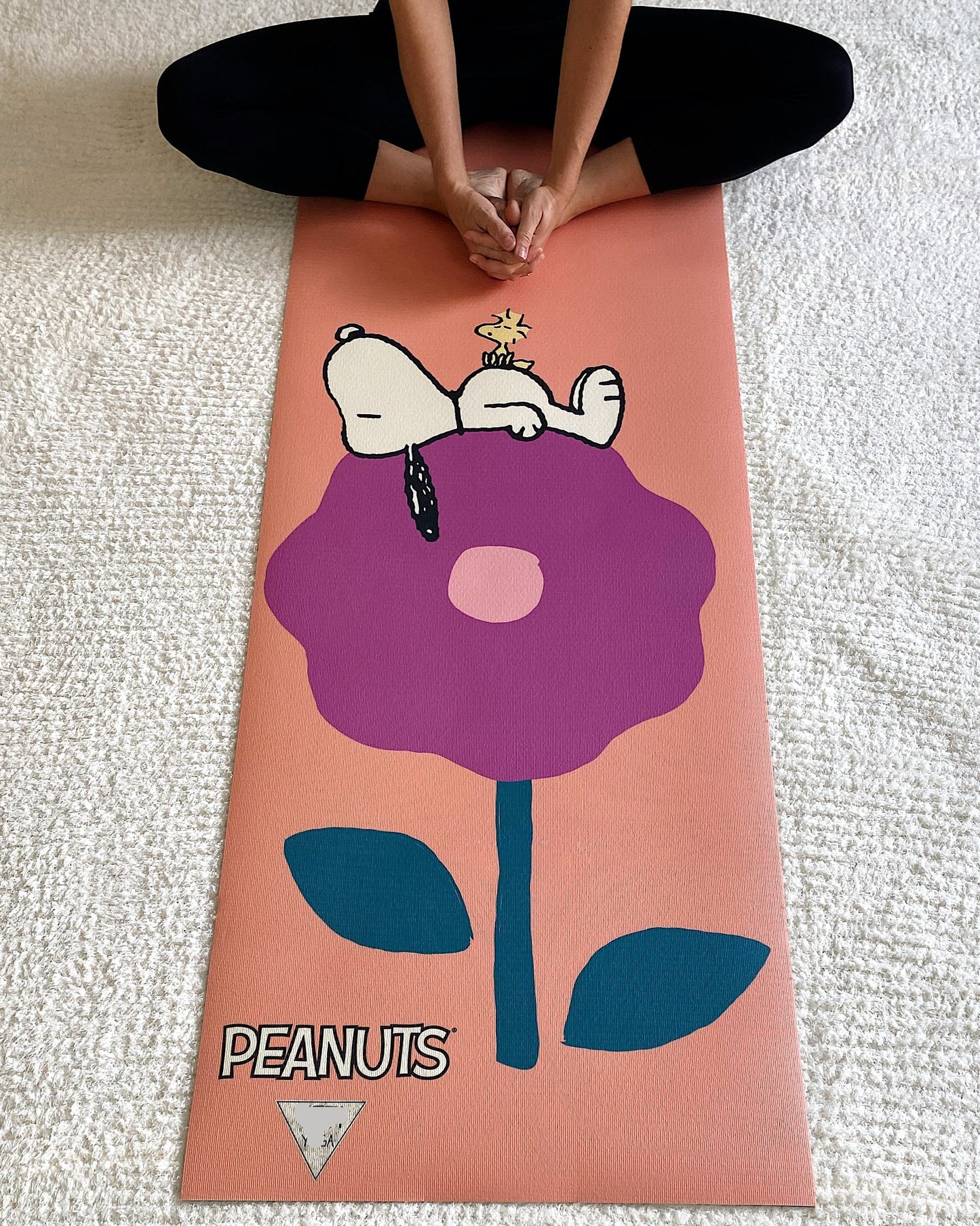 Ascend Yoga Mat Peanuts Snoopy and Woodstock Tan Flower - Yoga Mat